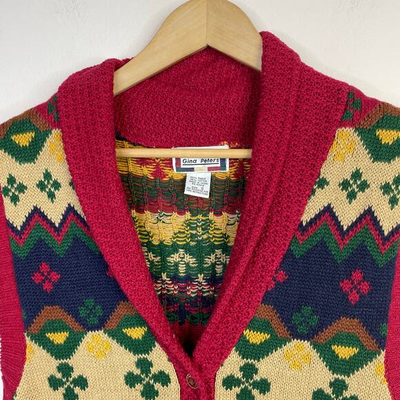 Vintage Gina Peters Slouchy Oversized Fair Isle Eclectic Grandpa Sweater Vest S - Picture 3 of 11